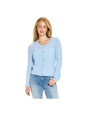 Wild Fable Light Blue Cable Knit Cardigan Sweater With Heart Buttons Long Sleeve